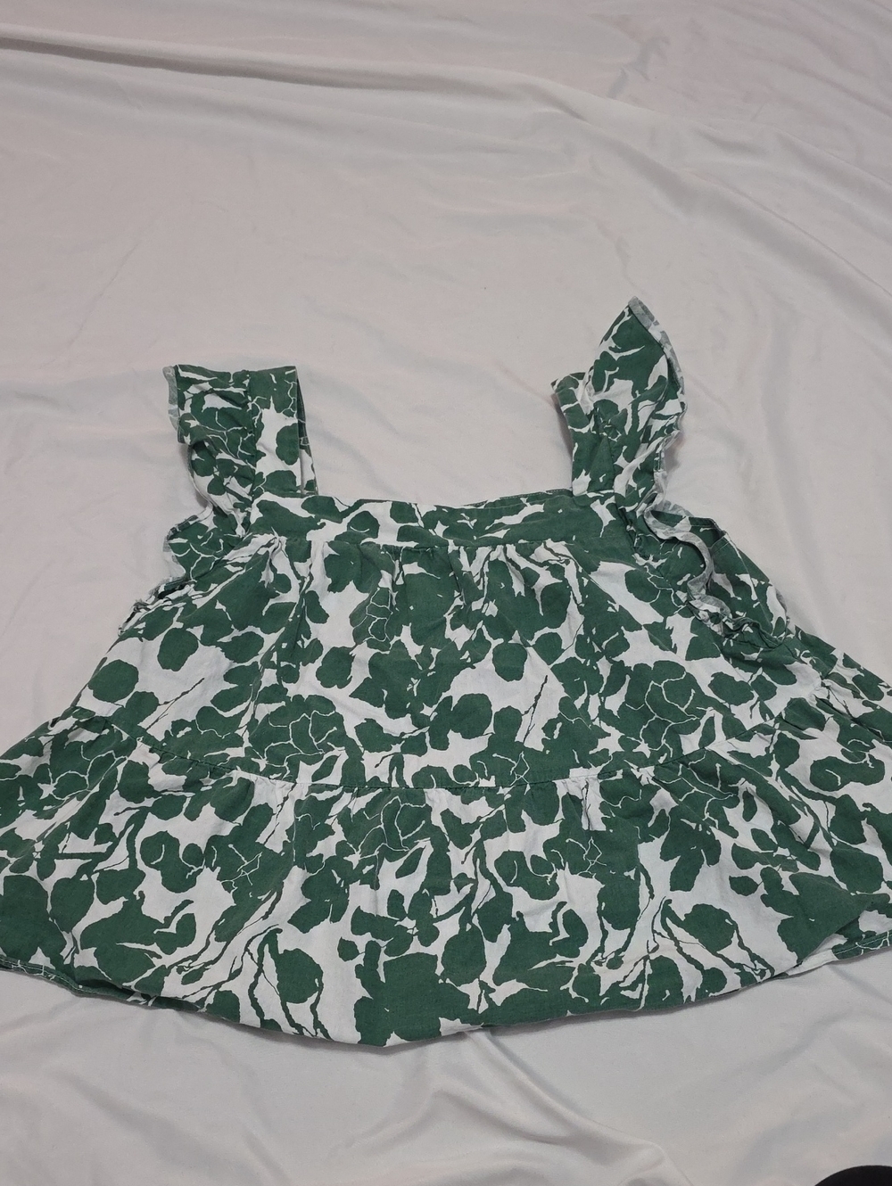 Green and White Floral Ruffle Tank Top